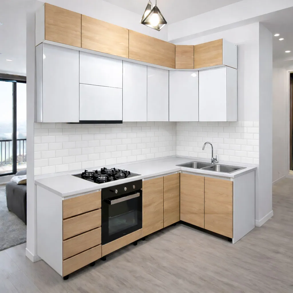 AN-04| სამზარეულო | თურქული პრიალა თეთრი მდფ და ხის ფერი ლამინატი | 2.40/1.0